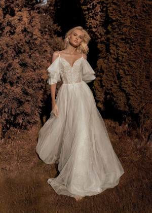 Ivory Embroidery Lace Glitter Tulle Shiny Wedding Dress